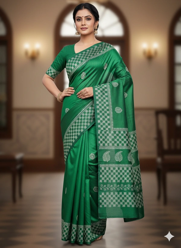 SKU1053 : Exclusive Indian Soft Bishnupuri Katan Silk Saree | Premium Quality - Block Print, Dry Wash Only, Yes