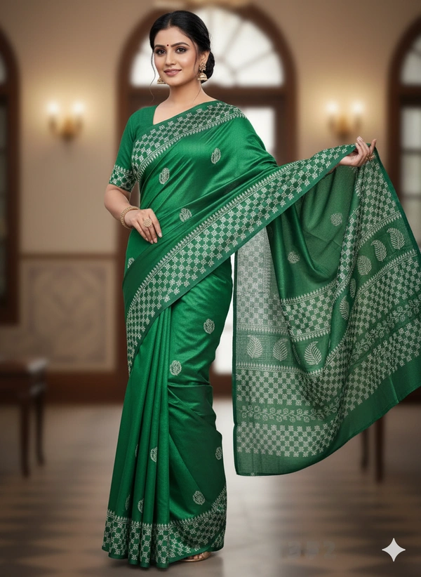 SKU1053 : Exclusive Indian Soft Bishnupuri Katan Silk Saree | Premium Quality - Block Print, Dry Wash Only, Yes