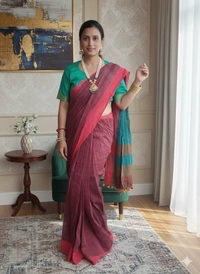 SKU-1108 : Pure Linen Ready-To-Wear Saree | With Designer Blouse - Soft Hand Wash
