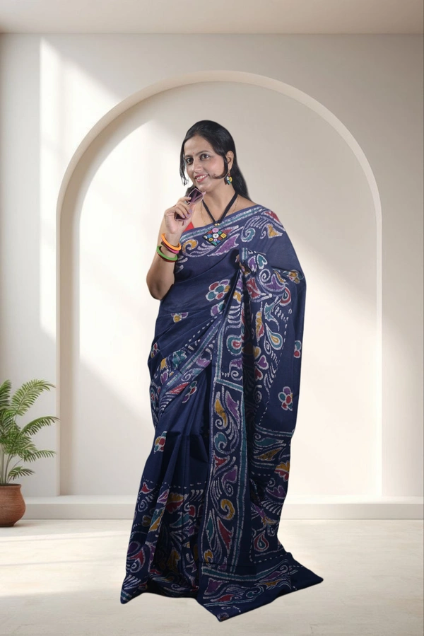 SKU-0742 : Pure Cotton Batik Saree – Handcrafted & Lightweight Traditional Wear - Hand Wash Only, No