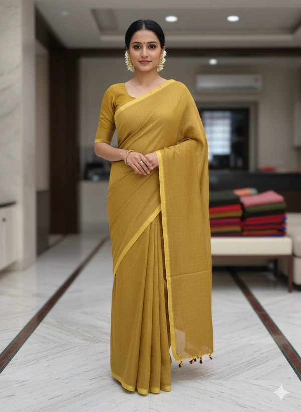 SKU1211 : Pure Khadi Cotton Saree – Handwoven, Lightweight & Breathable Fabric - Hand Wash, Yes