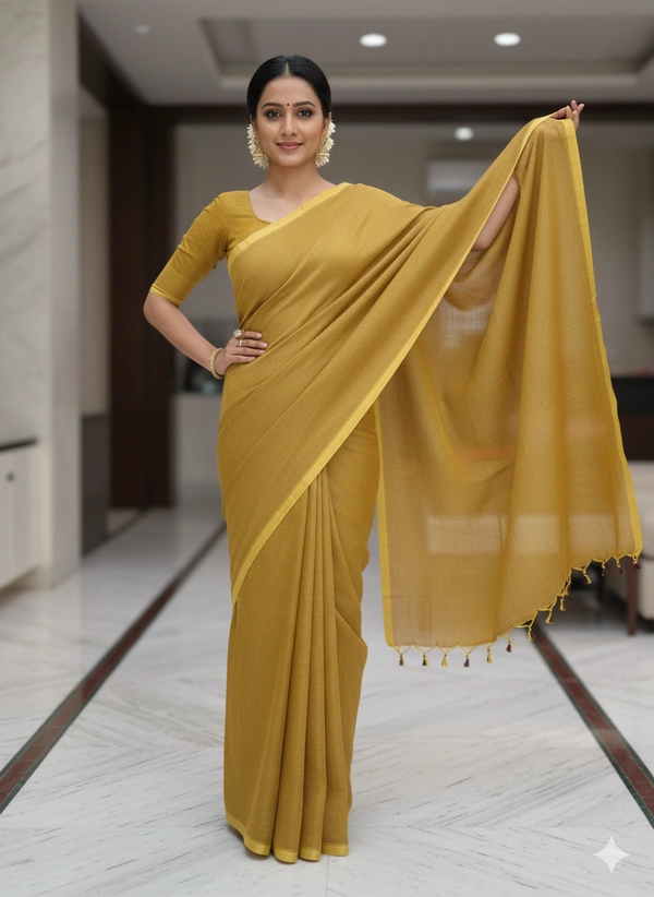 SKU1211 : Pure Khadi Cotton Saree – Handwoven, Lightweight & Breathable Fabric - Hand Wash, Yes