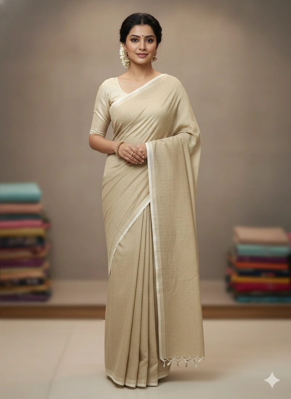 SKU1238 : Pure Khadi Cotton Saree – Handwoven, Lightweight & Breathable Fabric - Hand Wash, Yes