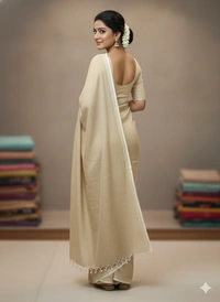 SKU1238 : Pure Khadi Cotton Saree – Handwoven, Lightweight & Breathable Fabric - Hand Wash, Yes