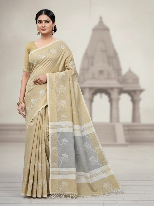 SKU0861 : Pure Khadi Cotton Saree – Handwoven, Lightweight & Breathable Fabric - Hand Wash, Yes