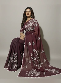 SKU1525 : Resham Check Kathiyawadi Saree with Crochet Border | Traditional Gujarati Handcrafted Ethnic Wear