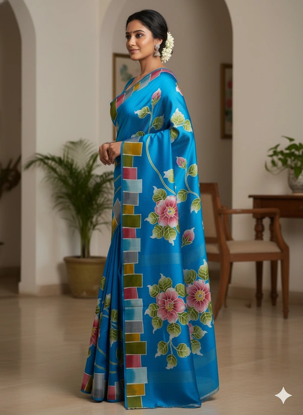 SKU1283 : Elegant Pure Silk Saree – Hand Painted - Hand Painted, Dry Clean Only, Yes