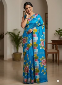 SKU1283 : Elegant Pure Silk Saree – Hand Painted - Hand Painted, Dry Clean Only, Yes