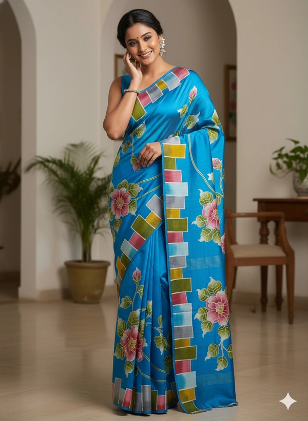 SKU1283 : Elegant Pure Silk Saree – Hand Painted - Hand Painted, Dry Clean Only, Yes