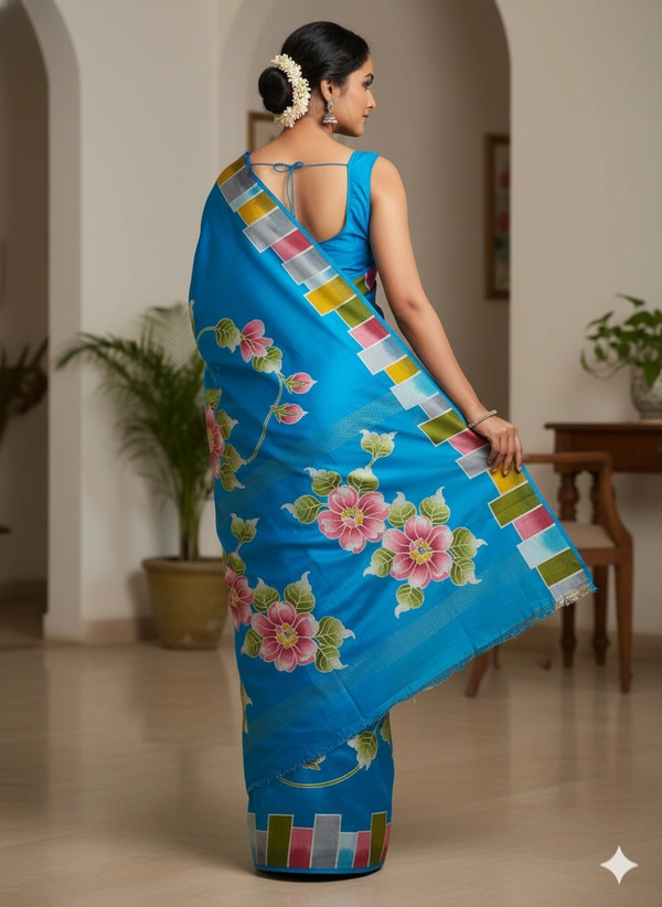 SKU1283 : Elegant Pure Silk Saree – Hand Painted - Hand Painted, Dry Clean Only, Yes
