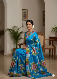 SKU1283 : Elegant Pure Silk Saree – Hand Painted - Hand Painted, Dry Clean Only, Yes