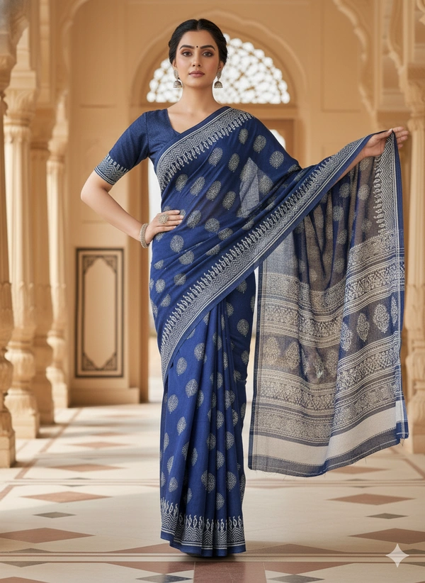 SKU1201 : Mulmul Cotton Saree, Lightweight saree - Hand Wash, No
