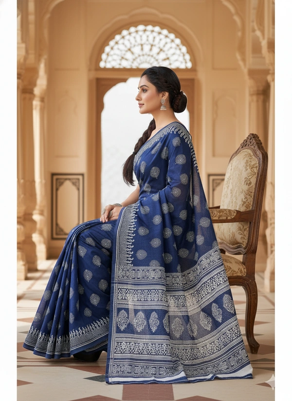 SKU1201 : Mulmul Cotton Saree, Lightweight saree - Hand Wash, No