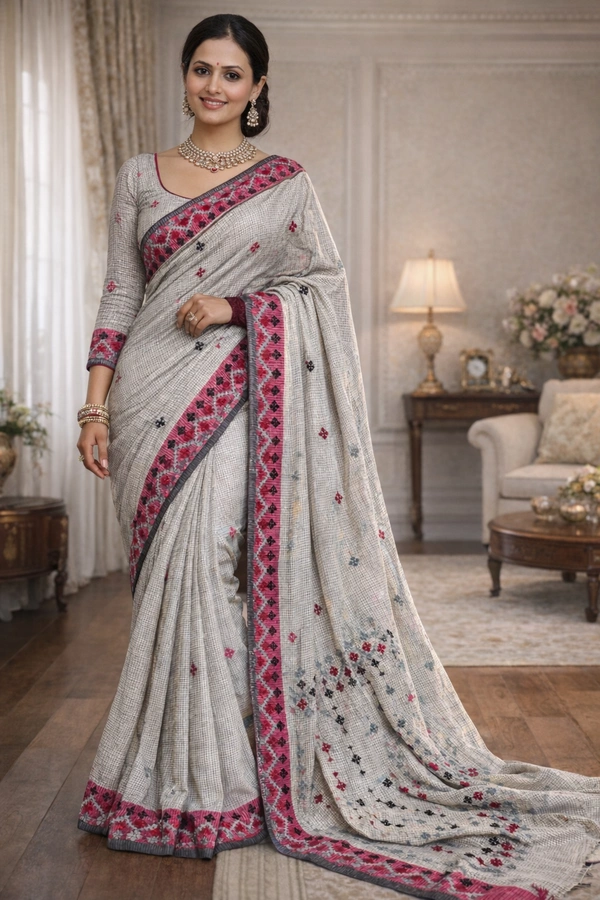 SKU1451 : Traditional Dhanekhali Tant With Gujrati Hand Work