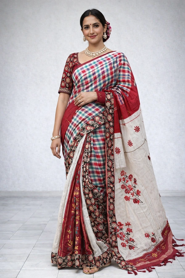 SKU1454 : Designer Cotton Fabric with Hand Stitch Work