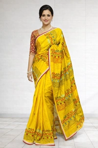 SKU1468 : Four ply Pure Silk with Gujarati & Lambani Work | Handcrafted Ethnic Fabric