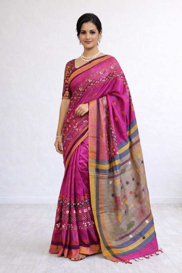SKU1469 : Kosa Tussar with Lambani Work | Handcrafted Ethnic Silk Fabric