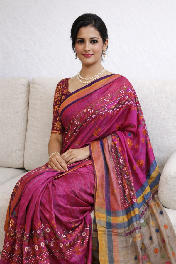 SKU1469 : Kosa Tussar with Lambani Work | Handcrafted Ethnic Silk Fabric