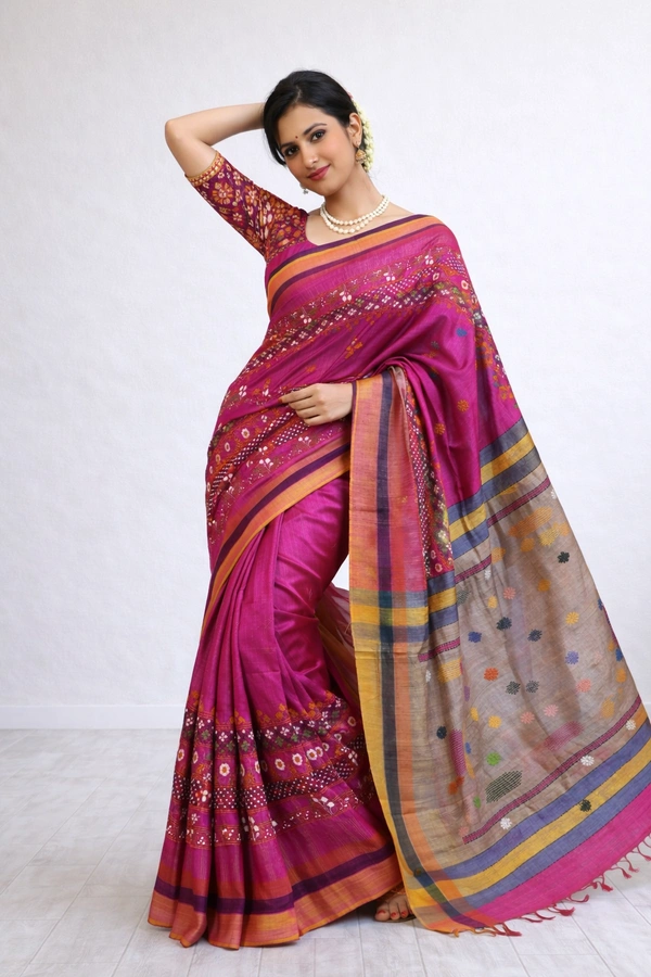 SKU1469 : Kosa Tussar with Lambani Work | Handcrafted Ethnic Silk Fabric