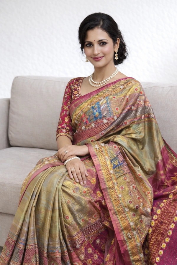 SKU1470 : Katki Silk with Lambani Work | Handcrafted Ethnic Silk Fabric