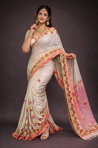 SKU1444 : Cotton Tant Fabric with Kathiawari Hand Stitch Work