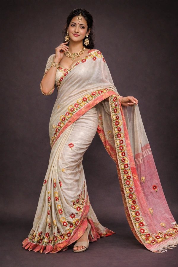 SKU1444 : Cotton Tant Fabric with Kathiawari Hand Stitch Work