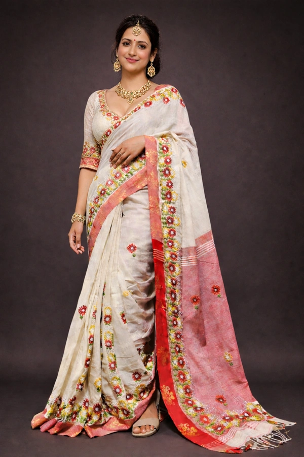 SKU1444 : Cotton Tant Fabric with Kathiawari Hand Stitch Work