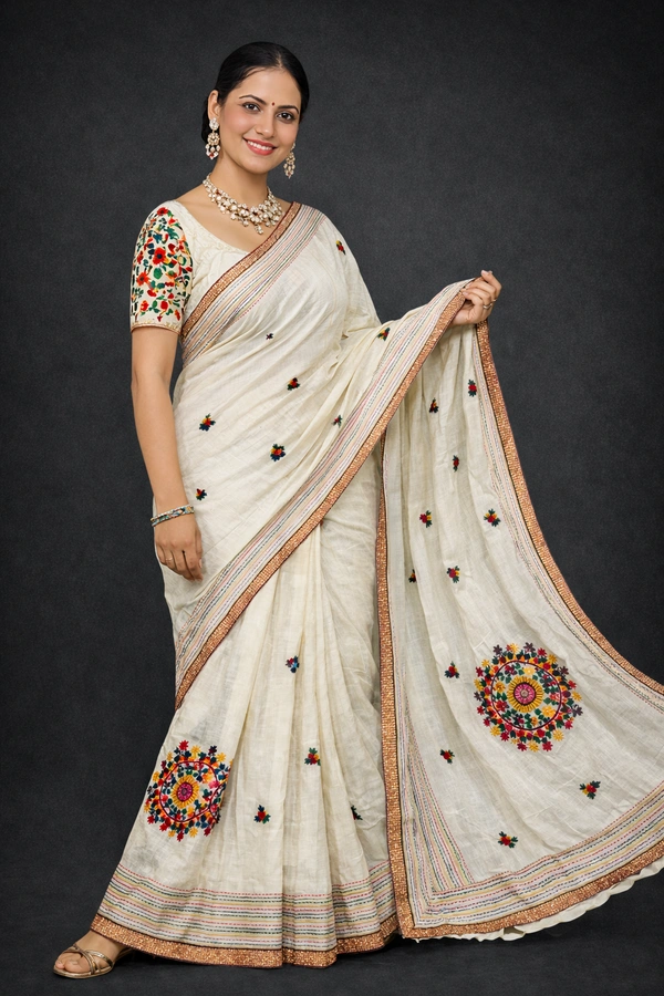 SKU1447 : Khadi Cotton Bulian Hand Stitch Fabric Handmade Ethnic Wear