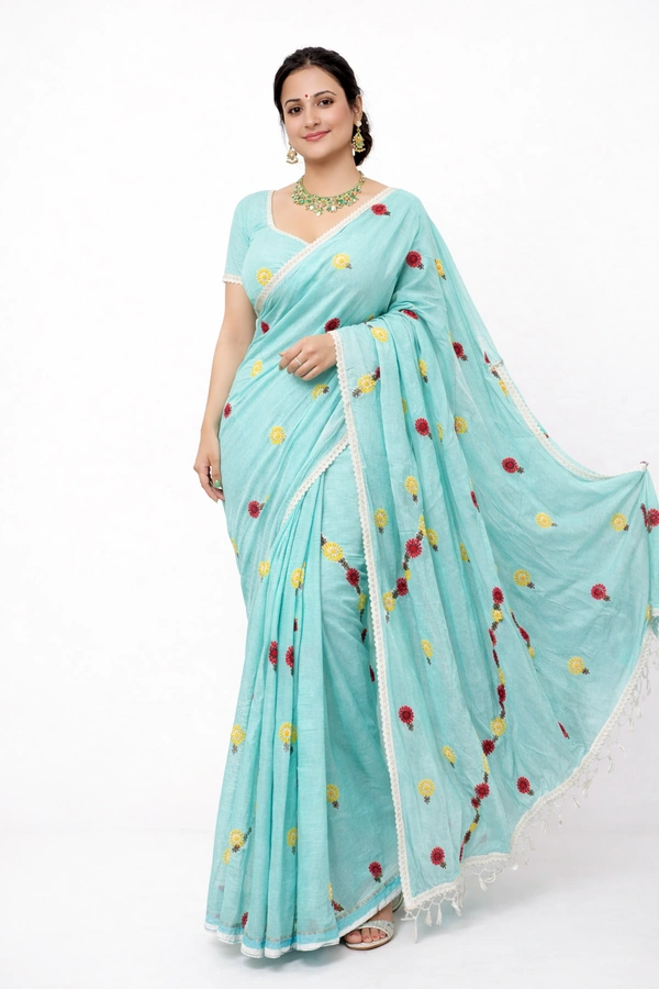 SKU1449 : Traditional Dhanekhali Tant with Bulian Hand Stitch Work