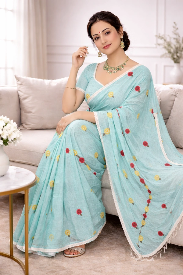 SKU1449 : Traditional Dhanekhali Tant with Bulian Hand Stitch Work