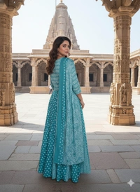 SKU1261 : GOPI DRESS | Mulmul Printed Ready to Wear Lehenga & Blouse With Dupatta for women - Hand Wash