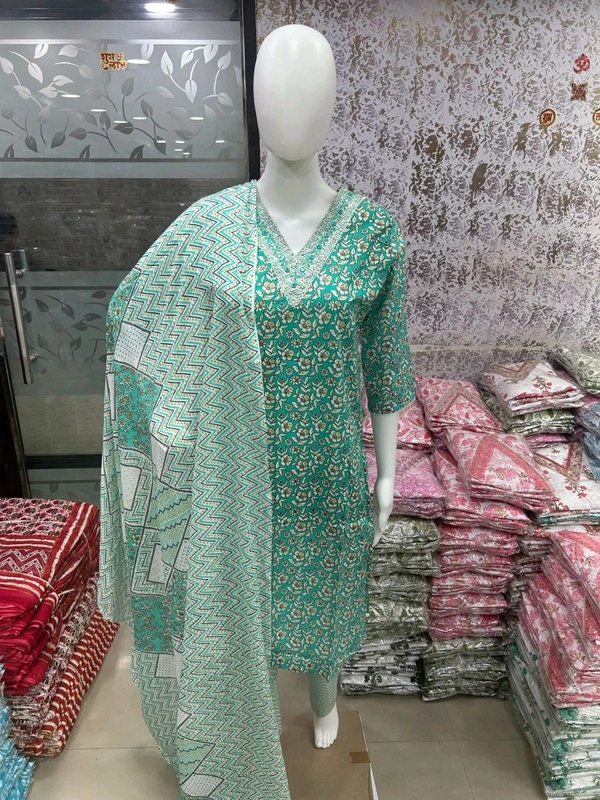 Cotton Kurti Pant Dupatta Set