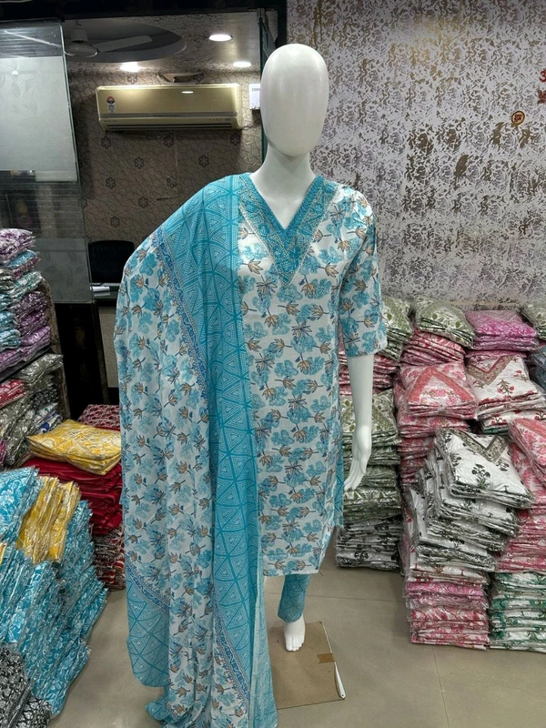 Cotton Kurti Pant Dupatta Set 