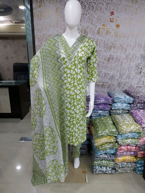 Cotton Kurti Pant Dupatta Set 