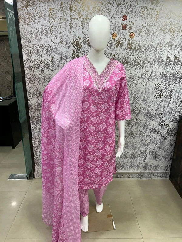 Cotton Kurti Pant Dupatta Set 