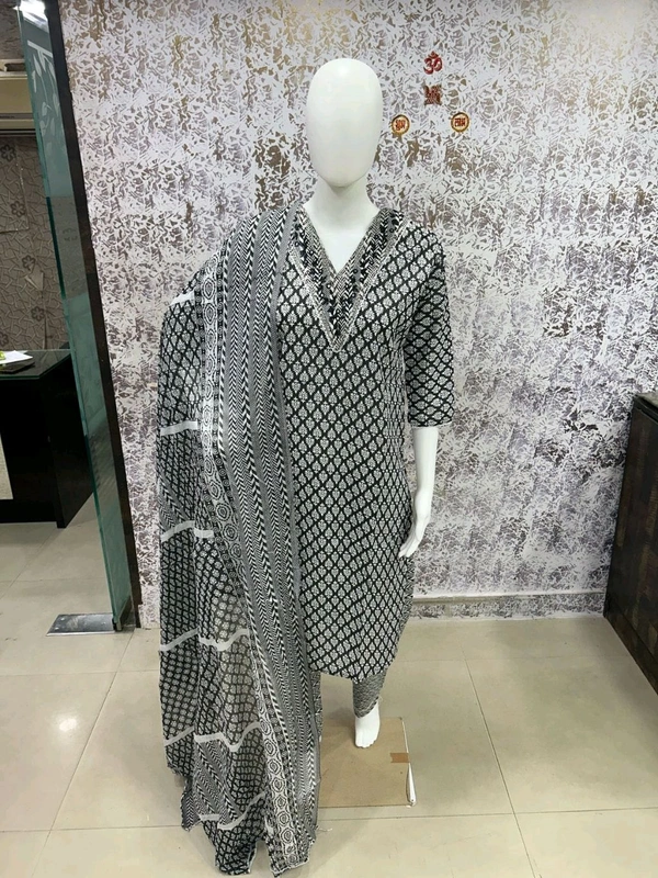 Cotton Kurti Pant Dupatta Set 
