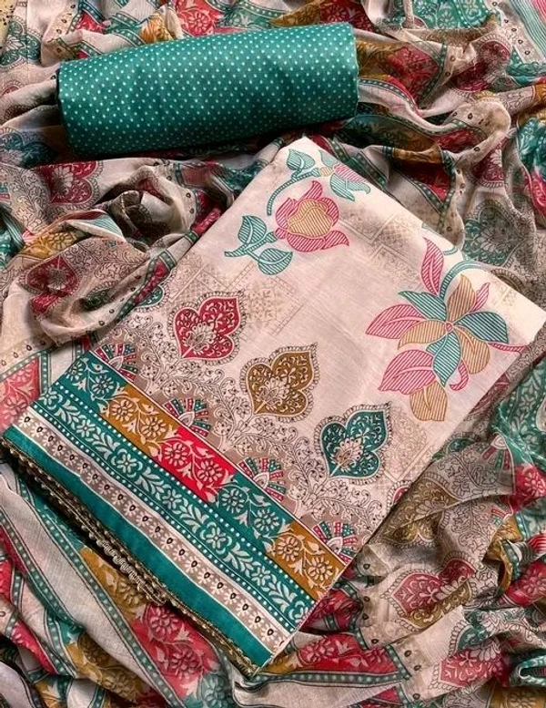 Cotton Blend Printed Suit Material With Chiffon Dupatta