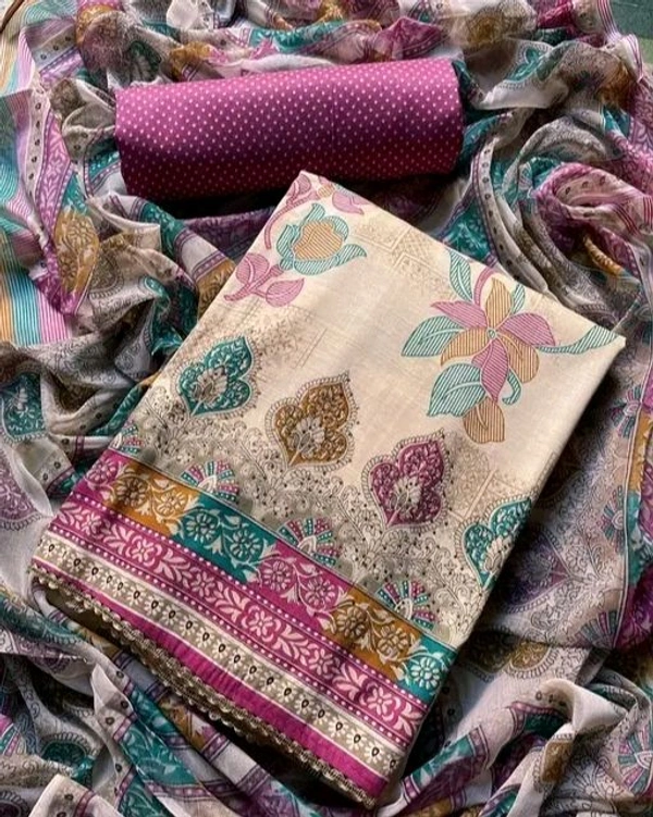 Cotton Blend Printed Suit Material With Chiffon Dupatta