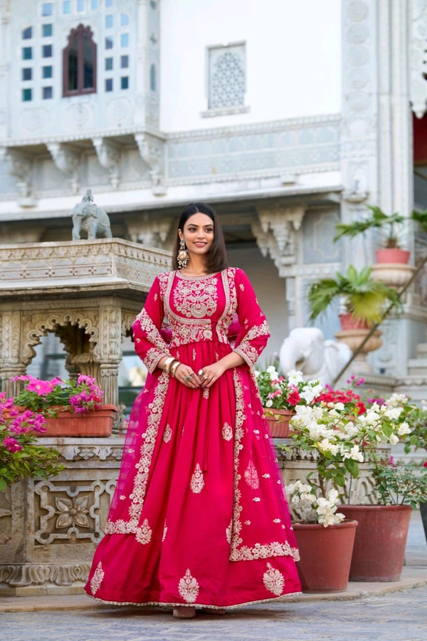 Vichitra Silk Ethnic Dress With Beautiful Heavy Embroidery Work