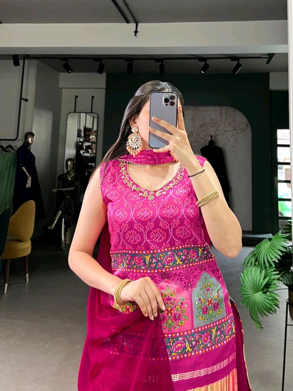 Traditional Gaji Silk Kurti Plazo With Dupatta