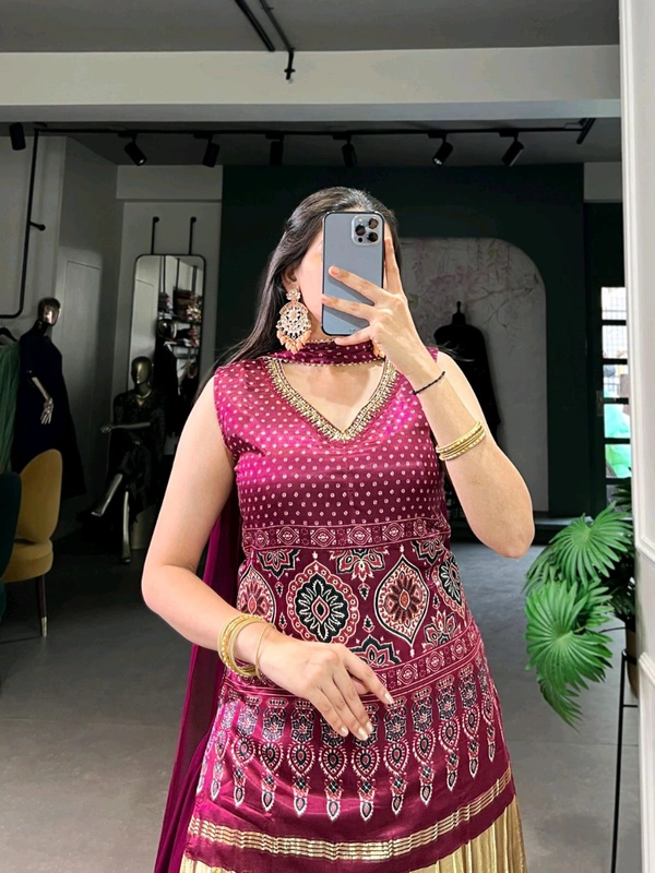 Traditional Gaji Silk Kurti Plazo With Dupatta