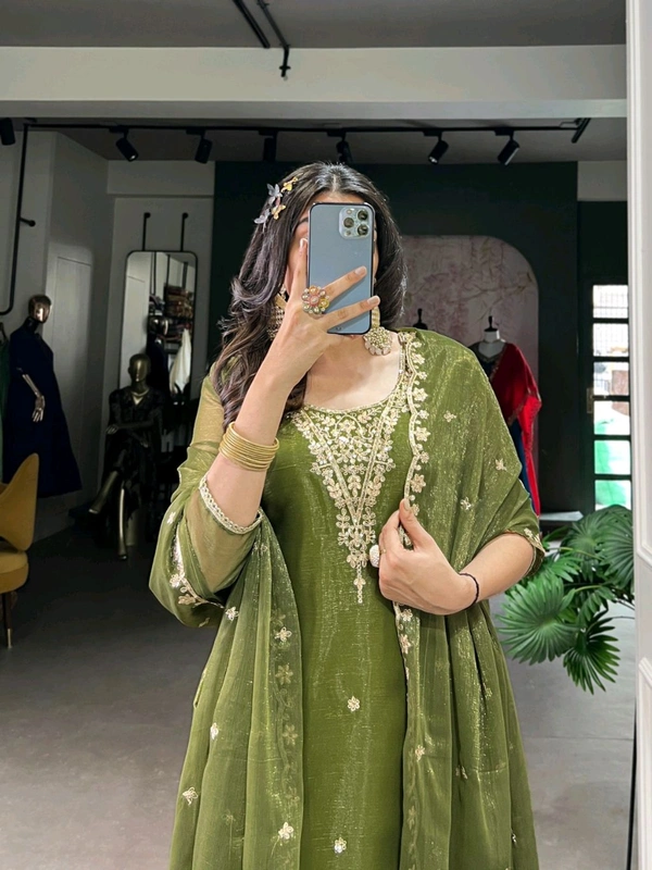 Olive Green Kurti Pant Dupatta Set