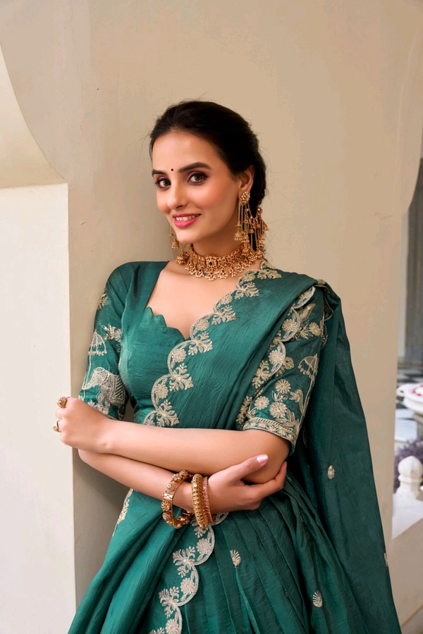 Wedding Special Gold Crush Lehenga With Graceful Embroidery 