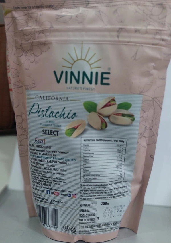 VINNIE Pista Salted Vinnie (ખારા પિસ્તા) - 250 grams