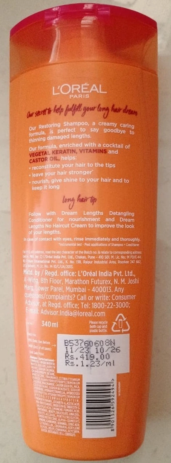 L'OREAL DREAM LENGTHS RESTORING SHAMPOO - 340 ML
