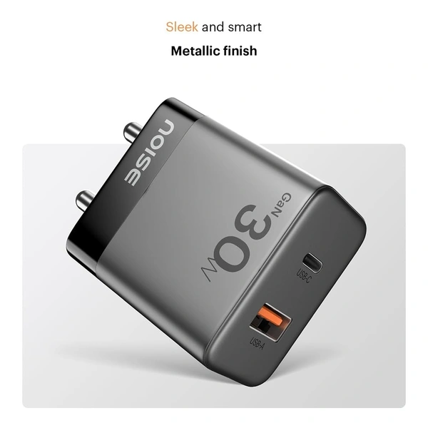 Noise Power Series 65W GaN Charger: Fast Charging Adapter, 3 Ports (2 USB-C + 1 USB-A), Globally Compatible, iPhone 0 to 50% in 27mins, Supports All iPhones, Android Phones, Laptops, Macbooks (Black)