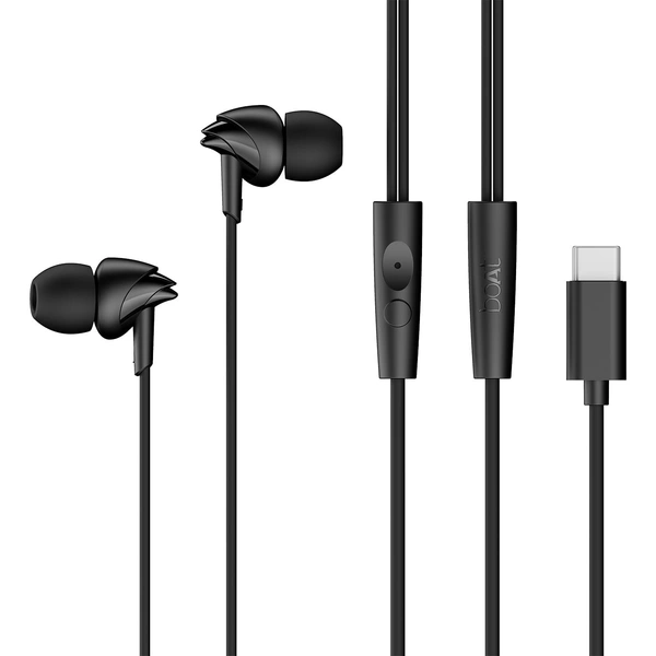 Boat Bassheads 300C Wired Earphones,Type-C Jack, 10mm Drivers, Signature Sound, in-Line Microphone, Integrated Controls, Voice Assistant & 120cm Cable