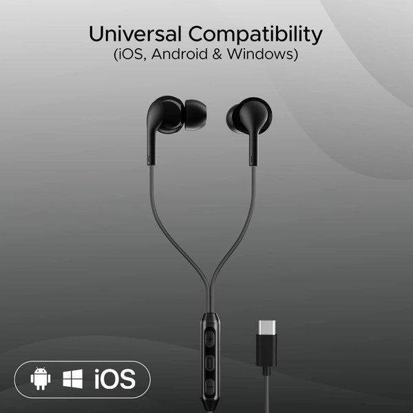 Boat Bassheads 100 C Wired Headphones Earphones with Type-C Jack, in-Line Microphone, in Ear, 10Mm Drivers, Signature Sound, Integrated Controls & Multi-Os Compatibility