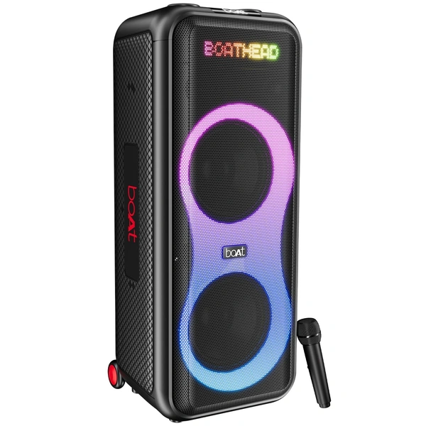 boAt Partypal 390/400 Speaker w/ 160 W Signature Sound, Karaoke with 2 Microphone Input Ports, Up to 6 hrs Playtime, EQ Modes, TWS Mode, Bluetooth v5.3, AUX & USB Type-C Port, Space Black