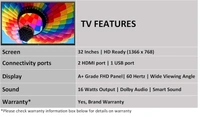 TCL 32 inch non smart LED TV - 32D3000